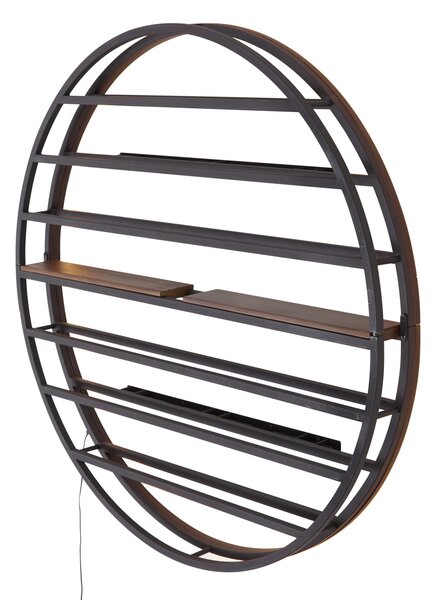 Lampada da parete moderna nera con legno rotondo e LED integrato - Wine Rack