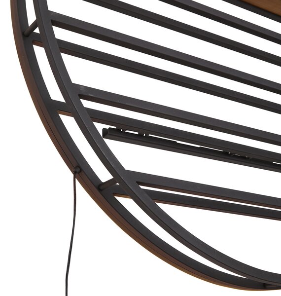 Lampada da parete moderna nera con legno rotondo e LED integrato - Wine Rack