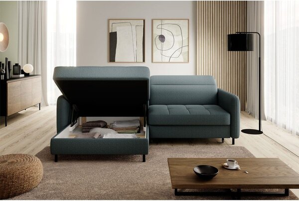 Divano angolare verde polveroso allungabile/con contenitore (con penisola a sinistra/con chaise lounge) e rivestimento in velluto Gomsi – ELTAP