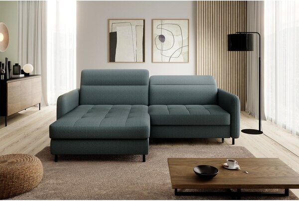 Divano angolare verde polveroso allungabile/con contenitore (con penisola a sinistra/con chaise lounge) e rivestimento in velluto Gomsi – ELTAP