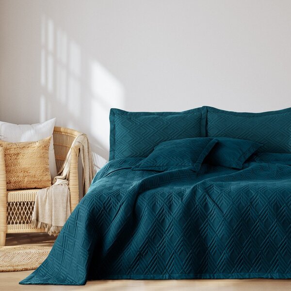 Copriletto color petrolio in microfibra con rivestimento trapuntato 170x210 cm Ophelia – Restilo