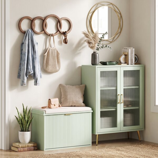HOMCOM Panca portascarpe con cuscino e cassetto ribaltabile 62x26x47,5 cm, Verde | Aosom Italy