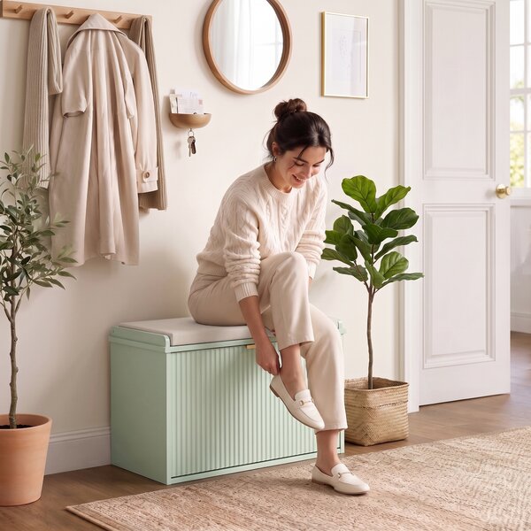 HOMCOM Panca portascarpe con cuscino e cassetto ribaltabile 62x26x47,5 cm, Verde | Aosom Italy