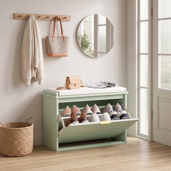 HOMCOM Panca portascarpe con cuscino e cassetto ribaltabile 62x26x47,5 cm, Verde | Aosom Italy