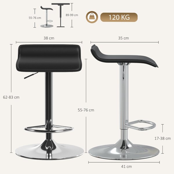 HOMCOM Sgabello da bar girevole 360° regolabile in altezza con poggiapiedi, Nero | Aosom Italy