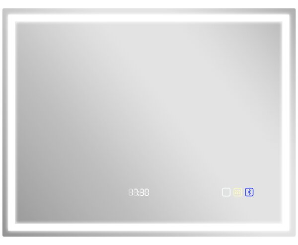 HOMCOM Specchio da bagno LED Bluetooth 90x70 cm con touch, antiappannamento e memoria, Argento | Aosom Italy