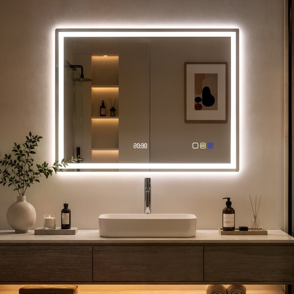 HOMCOM Specchio da bagno LED Bluetooth 90x70 cm con touch, antiappannamento e memoria, Argento | Aosom Italy
