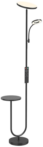 HOMCOM Lampada da terra LED 42W dimmerabile con luce regolabile, ripiano e telecomando, Nero | Aosom Italy