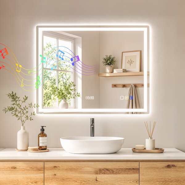 HOMCOM Specchio da bagno LED Bluetooth 90x70 cm con touch, antiappannamento e memoria, Argento | Aosom Italy