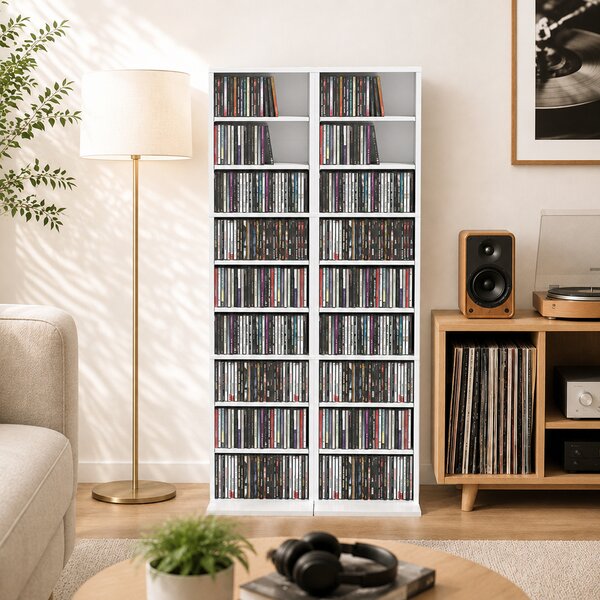 HOMCOM Scaffale CD/DVD slim con 9 ripiani, 6 mensole regolabili, per 260 CD, Bianco | Aosom Italy