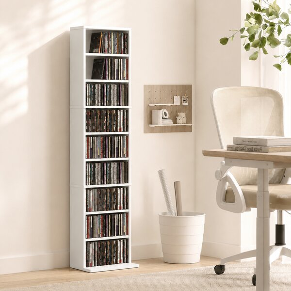 HOMCOM Scaffale CD/DVD slim con 9 ripiani, 6 mensole regolabili, per 260 CD, Bianco | Aosom Italy