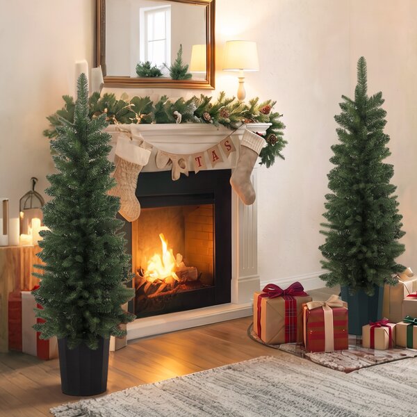 HOMCOM Set 2 alberi di Natale artificiali 120 cm con 170 punte e base a vaso, Verde | Aosom Italy