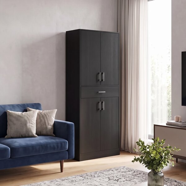 HOMCOM Credenza alta da cucina con 4 ante, 2 ripiani regolabili e cassetto, 180 cm, Nero | Aosom Italy
