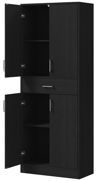 HOMCOM Credenza alta da cucina con 4 ante, 2 ripiani regolabili e cassetto, 180 cm, Nero | Aosom Italy