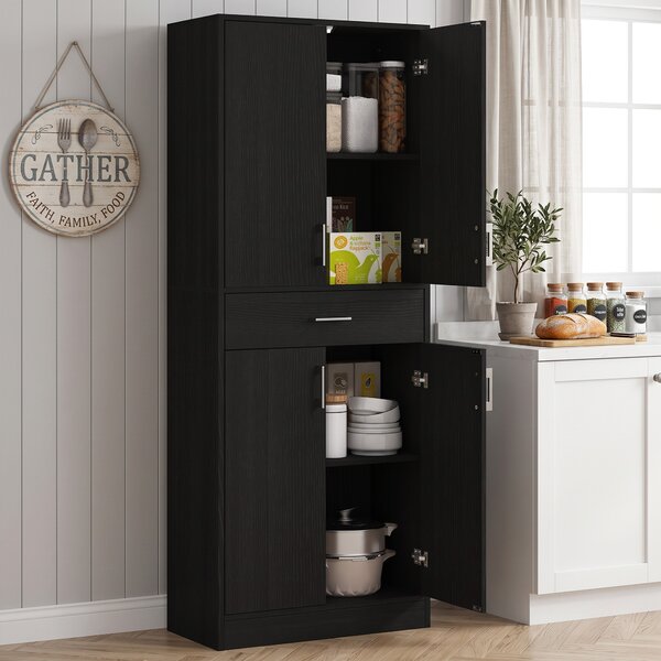 HOMCOM Credenza alta da cucina con 4 ante, 2 ripiani regolabili e cassetto, 180 cm, Nero | Aosom Italy