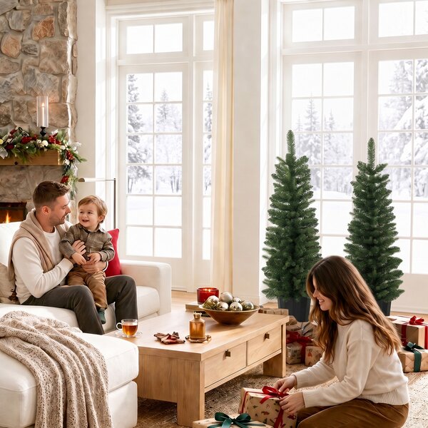 HOMCOM Set 2 alberi di Natale artificiali 120 cm con 170 punte e base a vaso, Verde | Aosom Italy