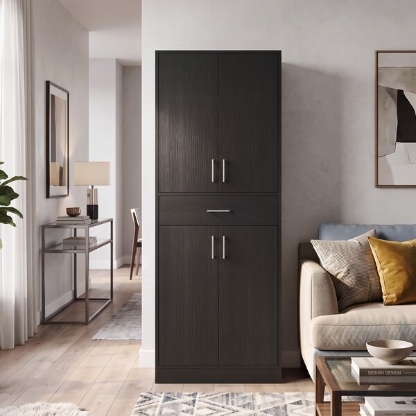 HOMCOM Credenza alta da cucina con 4 ante, 2 ripiani regolabili e cassetto, 180 cm, Nero | Aosom Italy