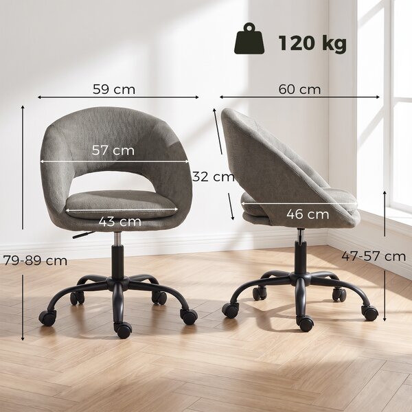 HOMCOM Sedia da ufficio ergonomica in ciniglia girevole 360° e regolabile in altezza, Verde scuro | Aosom Italy