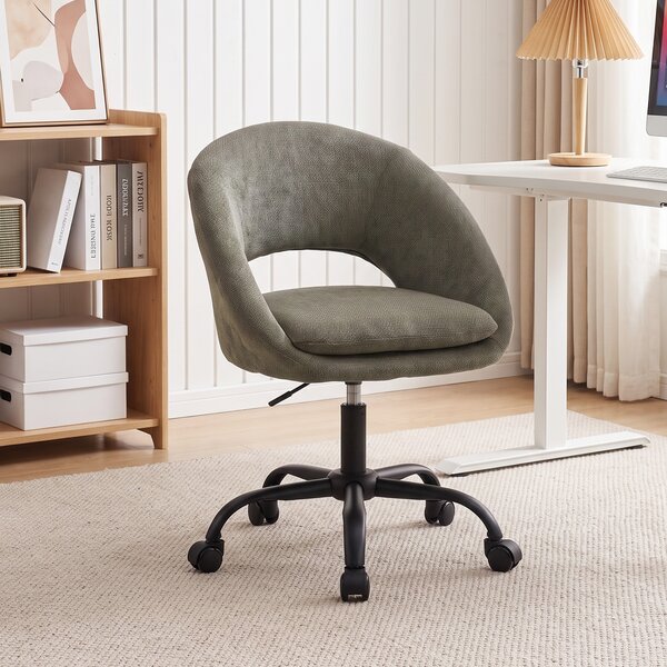 HOMCOM Sedia da ufficio ergonomica in ciniglia girevole 360° e regolabile in altezza, Verde scuro | Aosom Italy