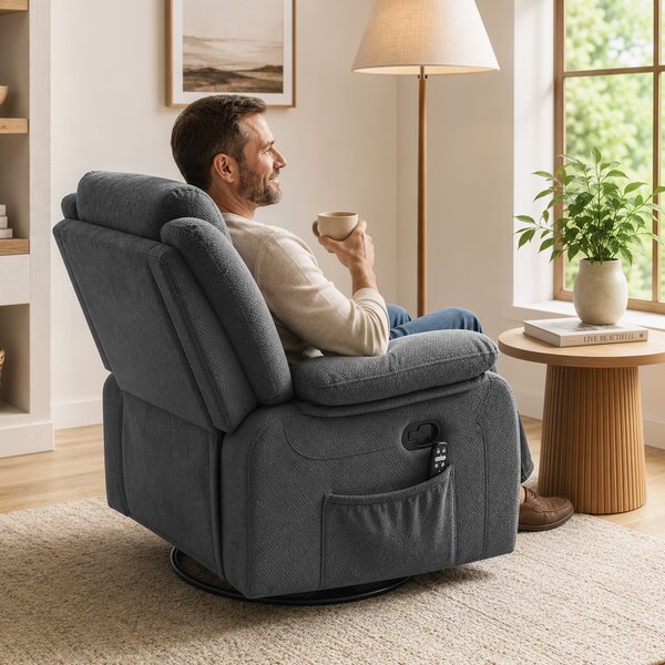 HOMCOM Poltrona relax girevole con massaggio, calore, oscillazione e reclinazione manuale, Grigio | Aosom Italy
