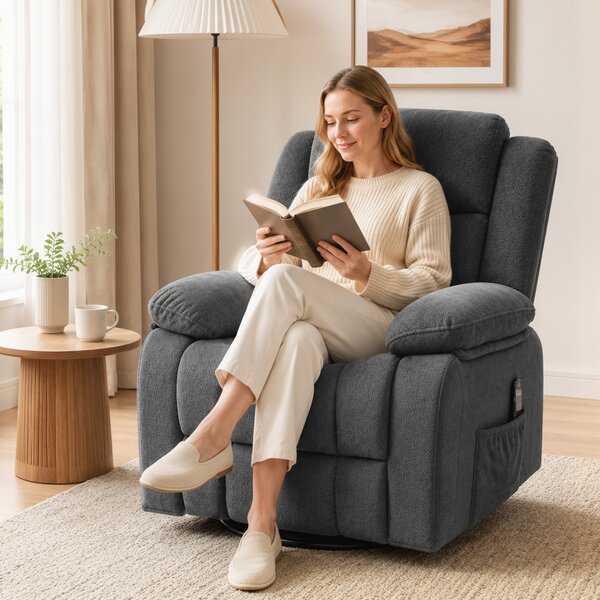 HOMCOM Poltrona relax girevole con massaggio, calore, oscillazione e reclinazione manuale, Grigio | Aosom Italy