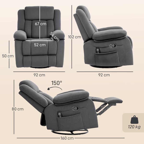 HOMCOM Poltrona relax girevole con massaggio, calore, oscillazione e reclinazione manuale, Grigio | Aosom Italy