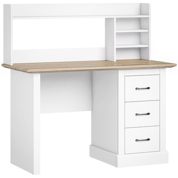 HOMCOM Scrivania per computer 120x55 cm con 3 cassetti e ripiani aperti, Rovere e Bianco | Aosom Italy