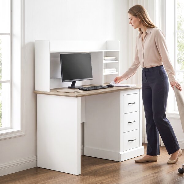 HOMCOM Scrivania per computer 120x55 cm con 3 cassetti e ripiani aperti, Rovere e Bianco | Aosom Italy