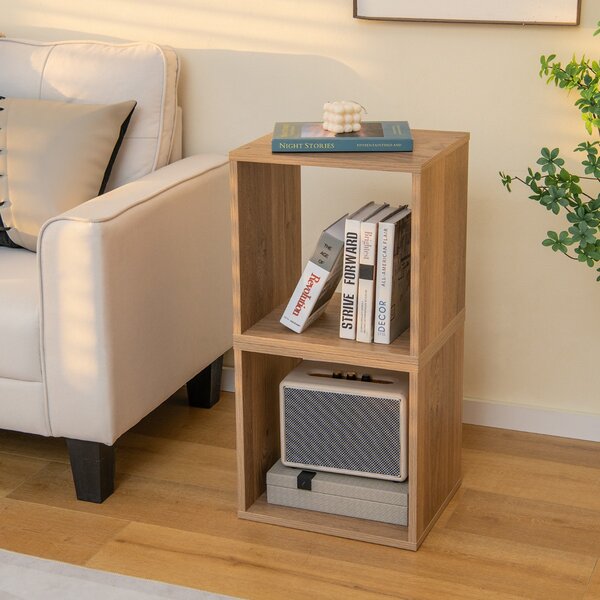Costway Set di 2 organizzatori a cubo da pavimento, 2 cubi modulari fai da te per il soggiorno lo studio Legno naturale