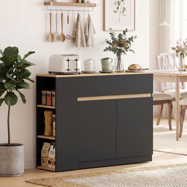 HOMCOM Credenza con armadietto, cassetto e ripiano a 3 livelli 110x29,5x82 cm, Nero | Aosom Italy