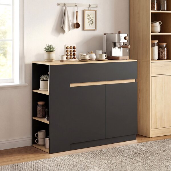 HOMCOM Credenza con armadietto, cassetto e ripiano a 3 livelli 110x29,5x82 cm, Nero | Aosom Italy