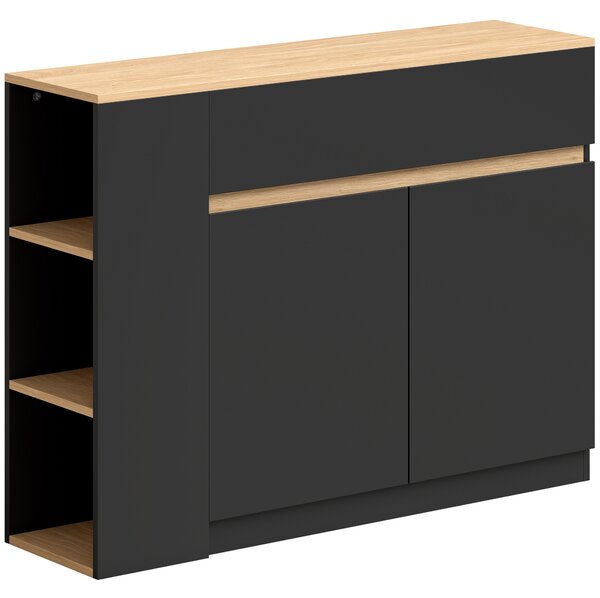 HOMCOM Credenza con armadietto, cassetto e ripiano a 3 livelli 110x29,5x82 cm, Nero | Aosom Italy