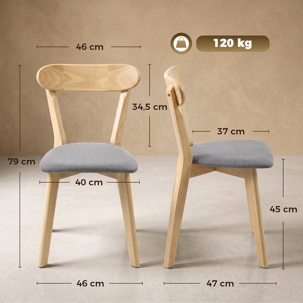 HOMCOM Set 4 sedie da pranzo imbottite in tessuto con schienale curvo, Grigio e Legno naturale | Aosom Italy