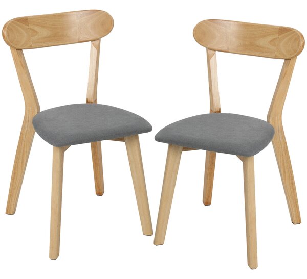 HOMCOM Set 2 sedie da pranzo imbottite effetto lino con schienale curvo, Grigio e Legno naturale | Aosom Italy