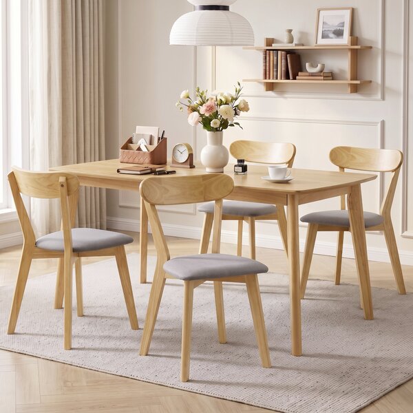 HOMCOM Set 4 sedie da pranzo imbottite in tessuto con schienale curvo, Grigio e Legno naturale | Aosom Italy