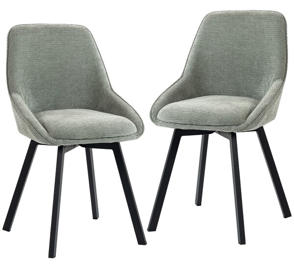 HOMCOM Set 2 sedie da pranzo girevoli 360° in ciniglia con schienale curvo, Verde | Aosom Italy