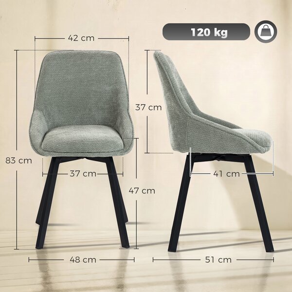 HOMCOM Set 2 sedie da pranzo girevoli 360° in ciniglia con schienale curvo, Verde | Aosom Italy