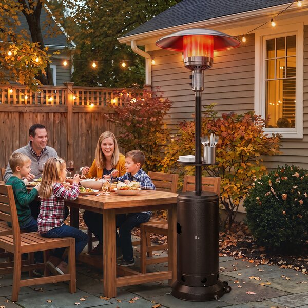 Outsunny Fungo Riscaldante a Gas 13kW, con Ruote e Tavolino, Marrone | Aosom Italy