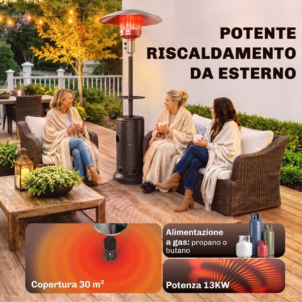 Outsunny Fungo Riscaldante a Gas 13kW, con Ruote e Tavolino, Marrone | Aosom Italy