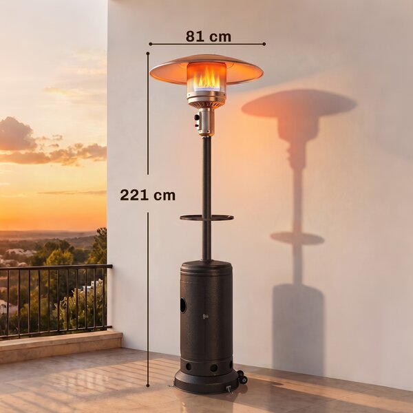 Outsunny Fungo Riscaldante a Gas 13kW, con Ruote e Tavolino, Marrone | Aosom Italy