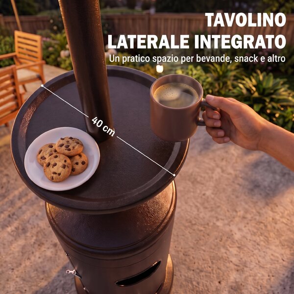 Outsunny Fungo Riscaldante a Gas 13kW, con Ruote e Tavolino, Marrone | Aosom Italy