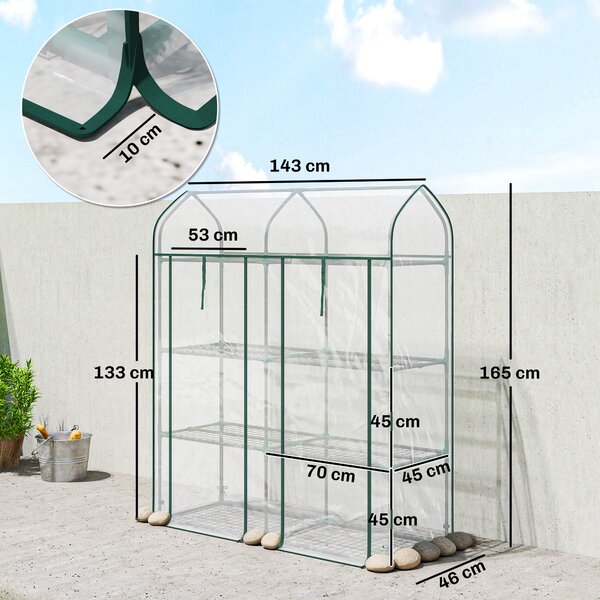 Outsunny Serra da Balcone a 3 Ripiani con 2 Porte Avvolgibile, Serra per Orto con Struttura in Acciaio e Copertura PVC, 143x46x165 cm, Trasparente | Aosom Italy