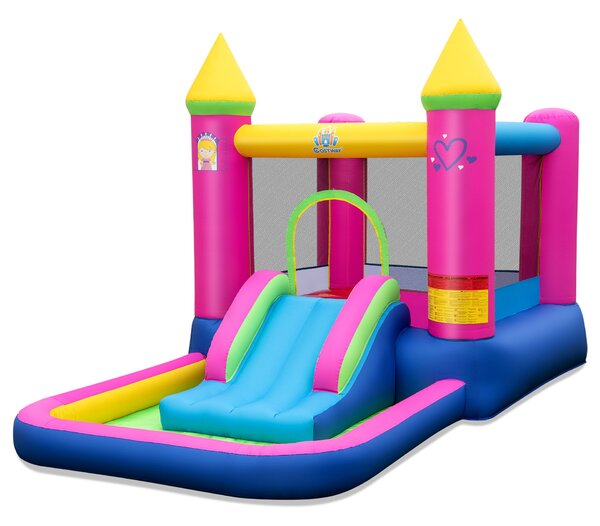 Costway Castello gonfiabile 4-in-1 a tema principessa per bambini con scivolo, Castello gonfiabile casa da salto per interni e esterni Colorato