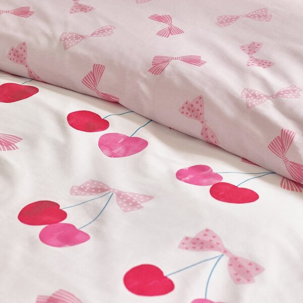 Set copripiumino e federa bianco e rosa per letto singolo 135x200 cm Cherries and Bows – Catherine Lansfield