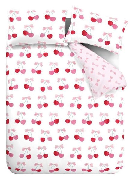 Set copripiumino e federa bianco e rosa per letto singolo 135x200 cm Cherries and Bows – Catherine Lansfield