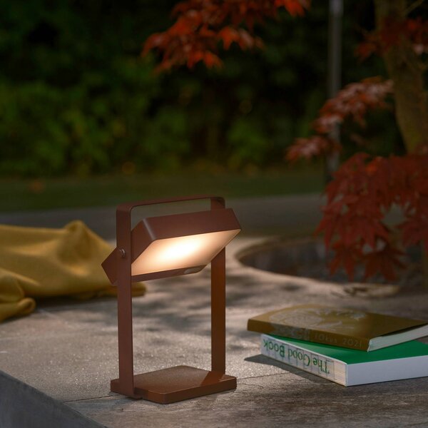 Nordlux Lampada da tavolo LED e solare Saulio, marrone, IP44, alluminio, USB, batteria dimmerabile, Marrone / Ruggine, Alluminio, Moderno
