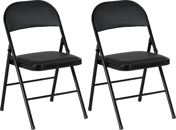 HOMCOM Set da 2 sedie pieghevoli - Sedia da ufficio portatile con cuscino, gambe in acciaio, nero