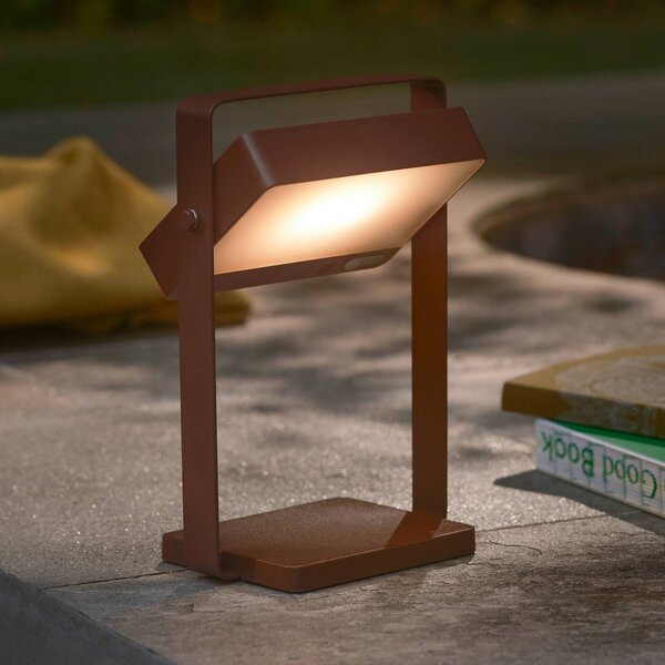 Nordlux Lampada da tavolo LED e solare Saulio, marrone, IP44, alluminio, USB, batteria dimmerabile, Marrone / Ruggine, Alluminio, Moderno