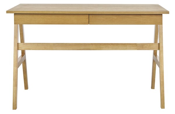 Scrivania design con spazi di archiviazione 2 cassetti in legno chiaro di hevea L120 cm BROOK