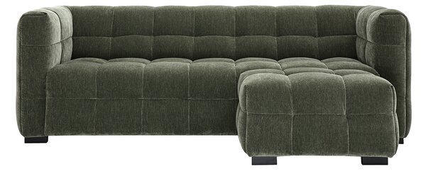 Divano design 3 posti e poggiapiedi in tessuto effetto velluto verde kaki CORTO